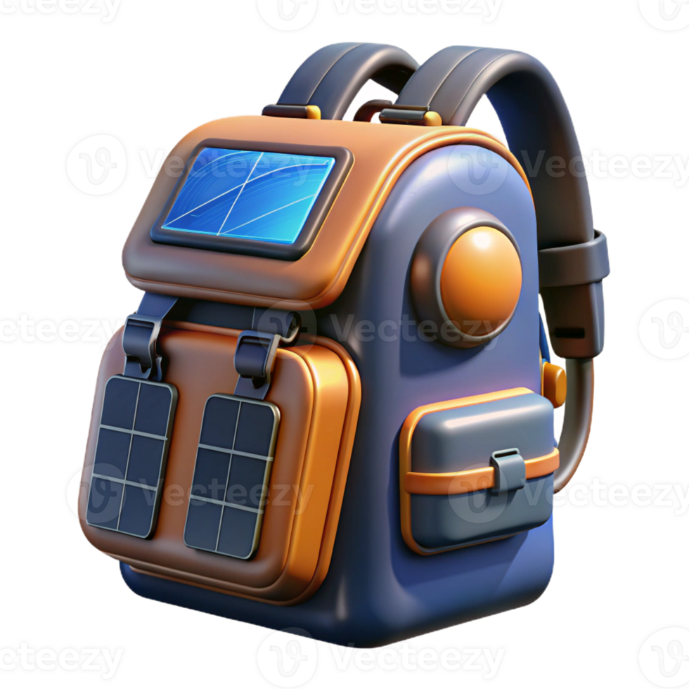 beautiful creative Cyberpunk backpack with integrated solar panels high resolution png