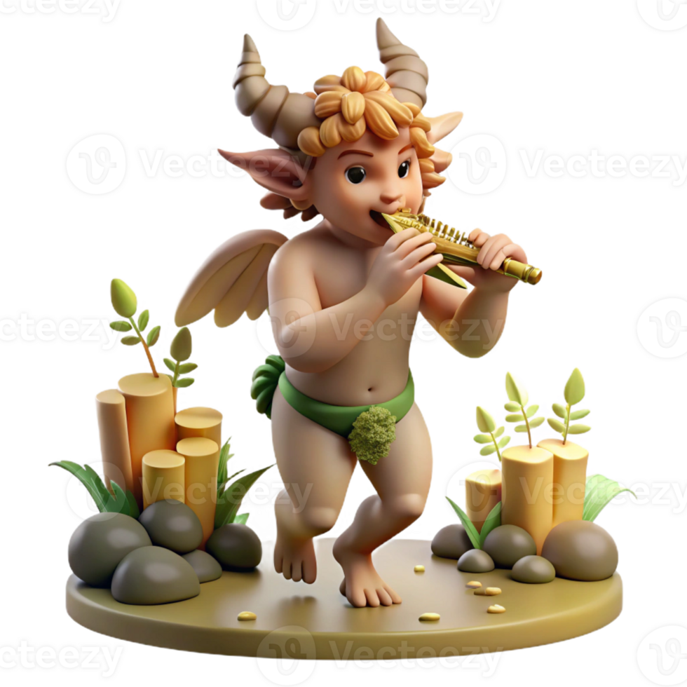 beautiful contemporary A mischievous satyr, playing a pan flute, surrounded by dancing nymphs, lit by dappled forest sunlight, in a Rococo style 4K png