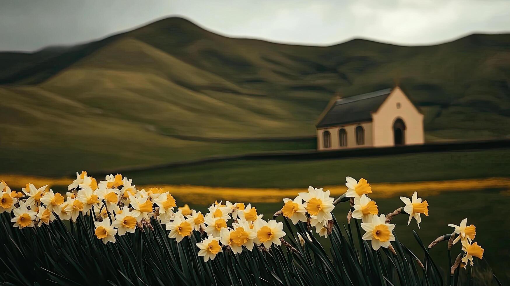Daffodils in the field photo