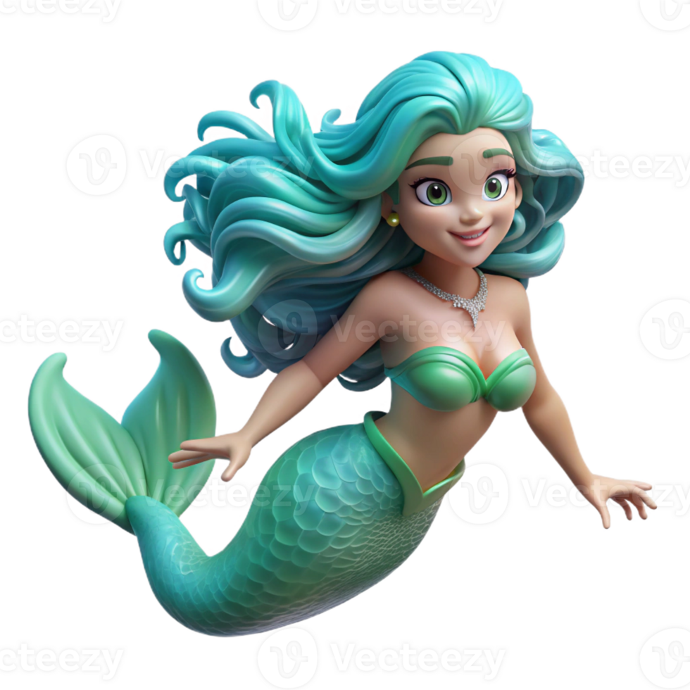 stunning abstract A beautiful mermaid with flowing turquoise hair, swimming in a coral reef, illuminated by underwater sunlight. Photorealistic style original png