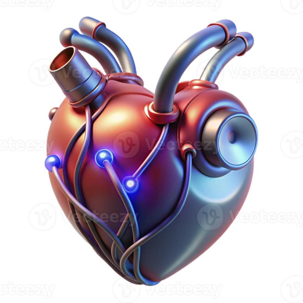 magnificent classic Cybernetic heart with glowing wires high resolution png