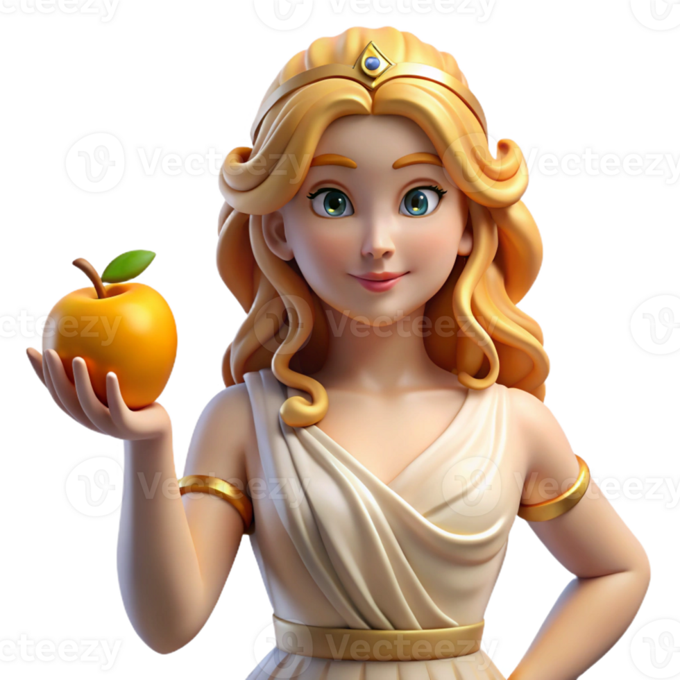 wonderful creative Aphrodite, Goddess of Love and Beauty, holding a golden apple detailed png