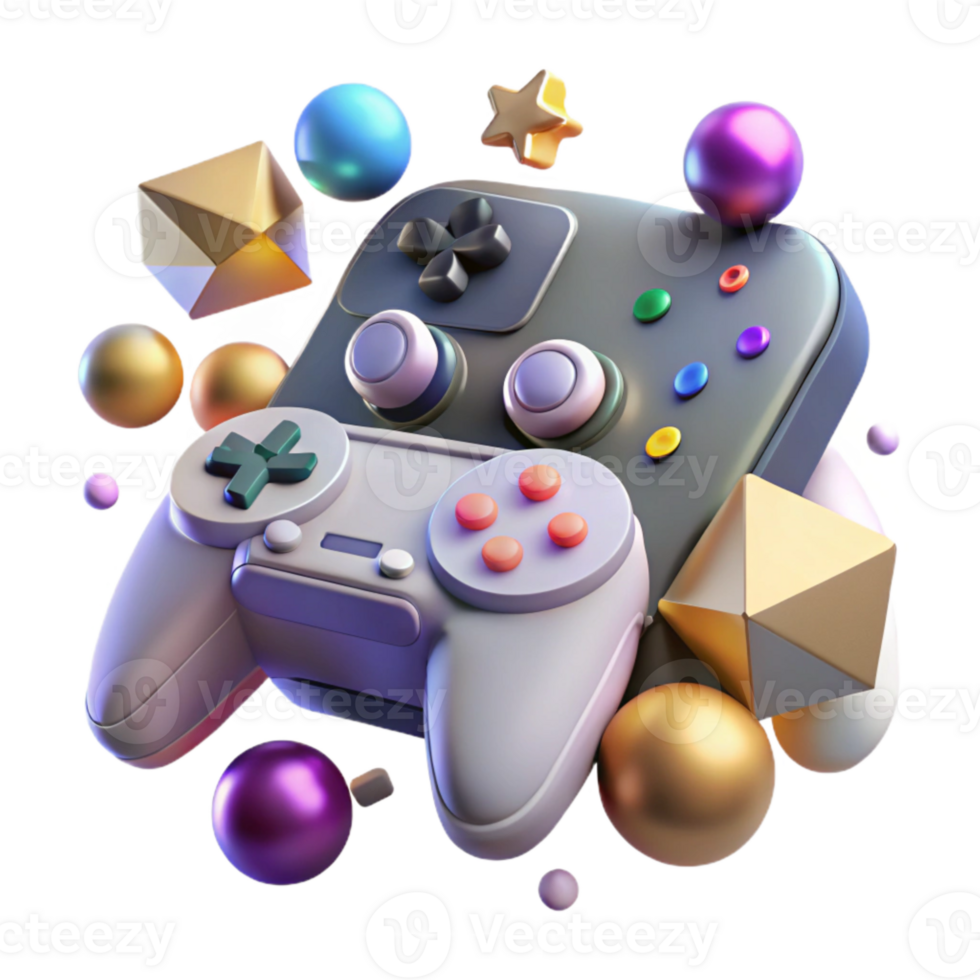 extraordinary classic Gaming Console with Controllers Setup Transparent for Multiplayer Gaming high resolution png