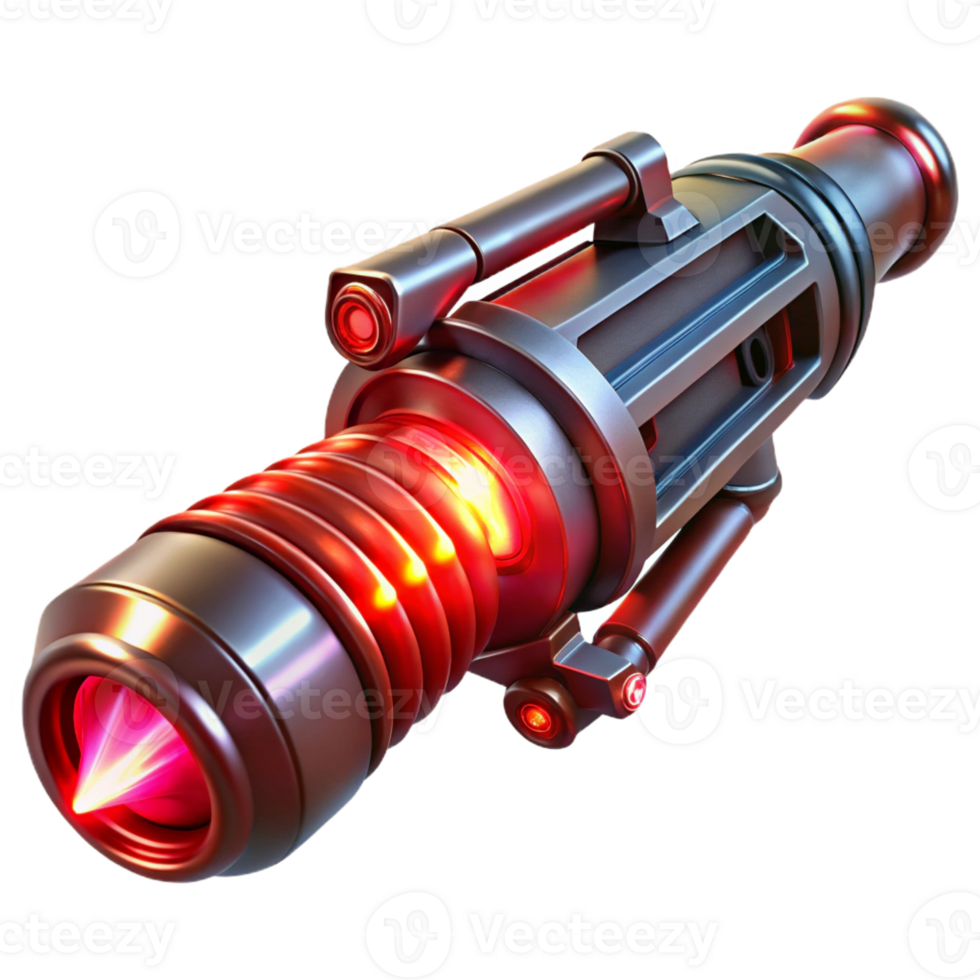 elegant traditional A futuristic weapon with glowing energy coils and intricate details, illuminated by a dramatic, red light, in a fantasy style detailed png