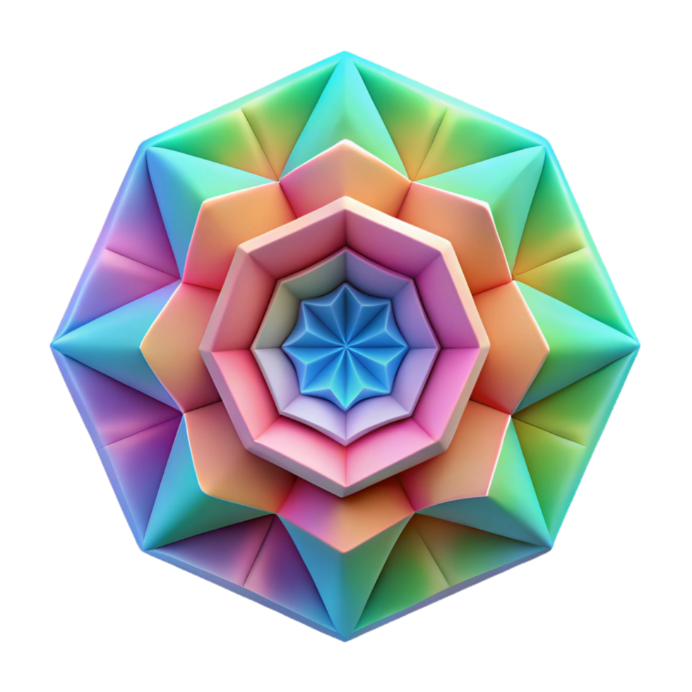 dramatic modern A series of concentric pentagons, radiating outwards with vibrant, pastel colors, in a psychedelic, op art style high quality png
