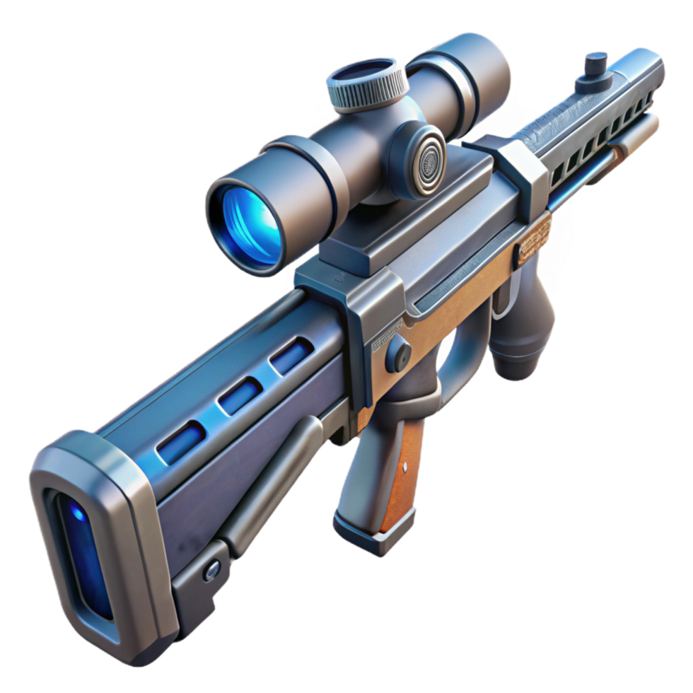 dramatic classic Futuristic sniper rifle with advanced targeting system high resolution png