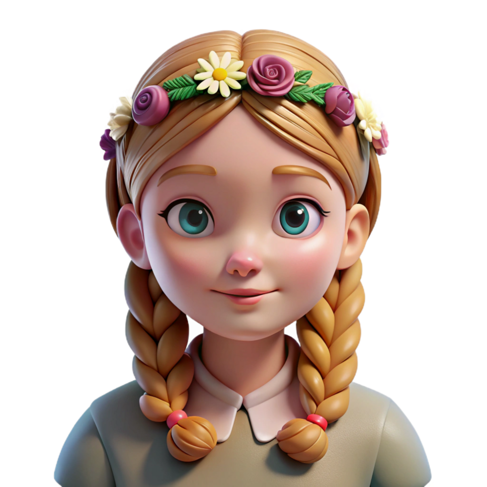 dramatic traditional Portrait of a young girl with braided hair and a flower crown, soft, diffused lighting, pre-Raphaelite style high quality png