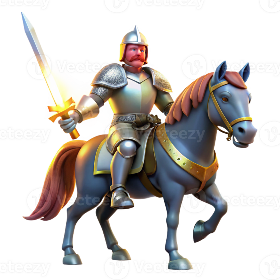 extraordinary rustic A noble knight in shining armor, riding a majestic warhorse, brandishing a gleaming sword, illuminated by the midday sun. Medieval fantasy, heroic pose authentic png