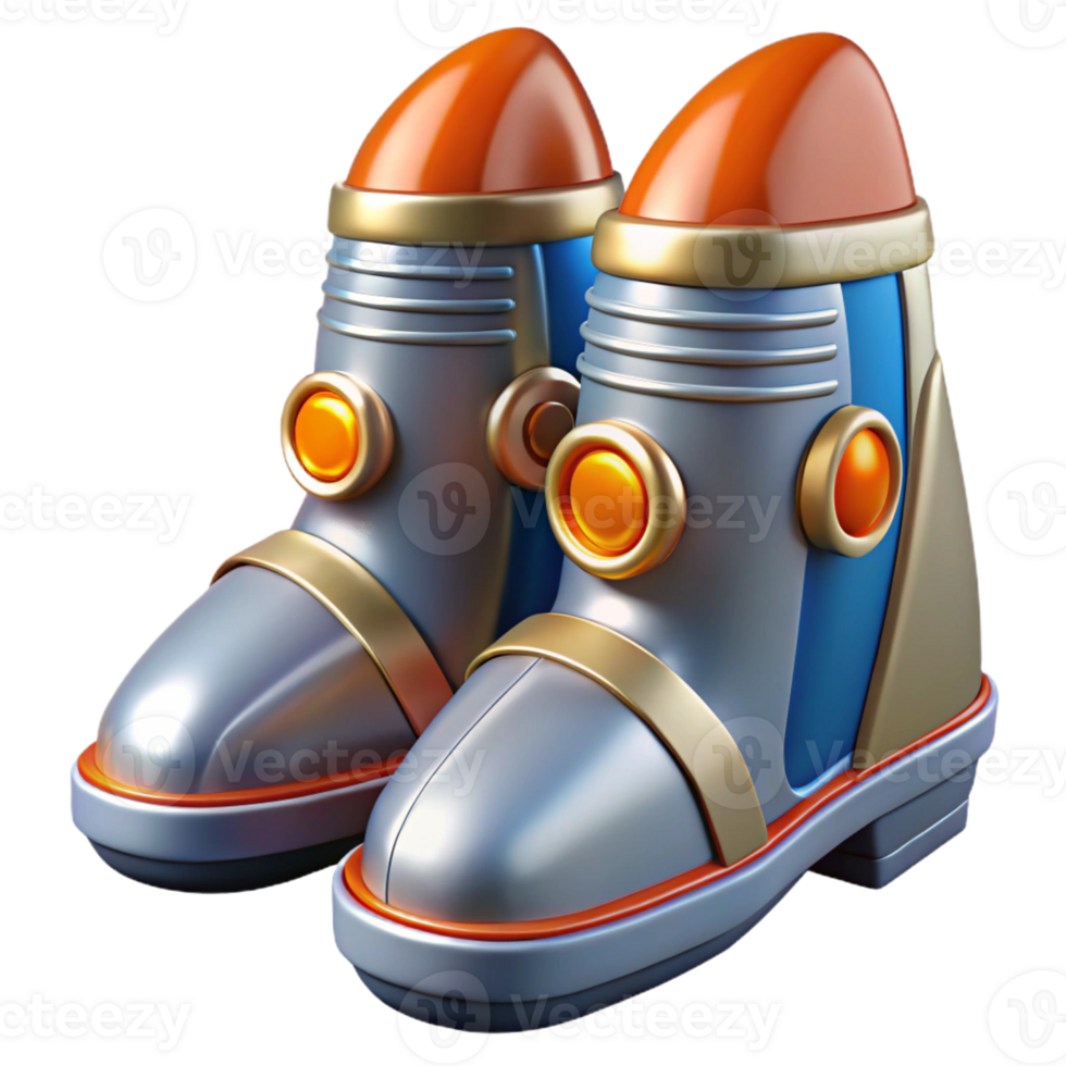 vibrant creative Retro-futuristic rocket boots with chrome accents authentic png