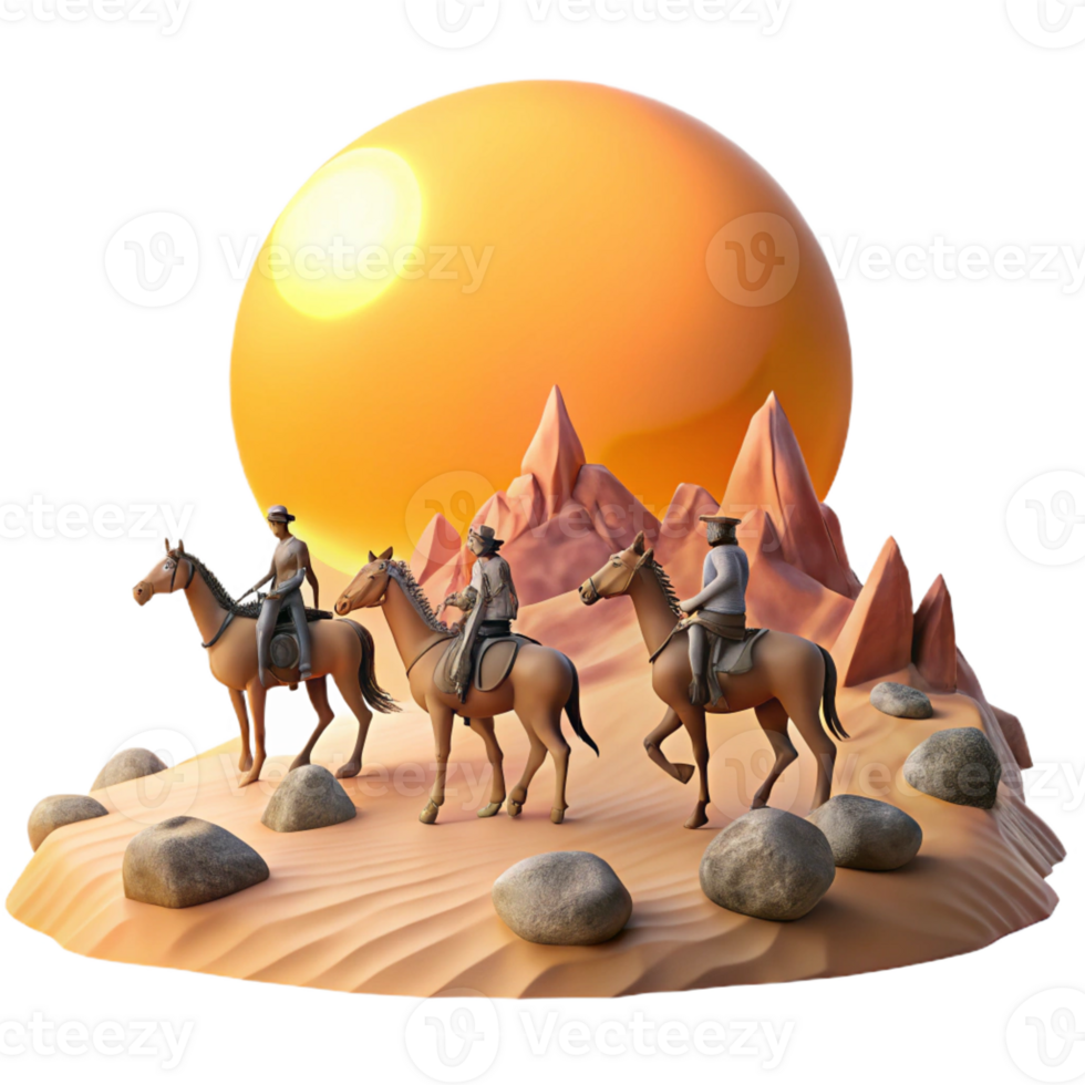 serene modern A group of nomadic centaurs traversing a vast desert landscape, under a scorching sun. Western style detailed png