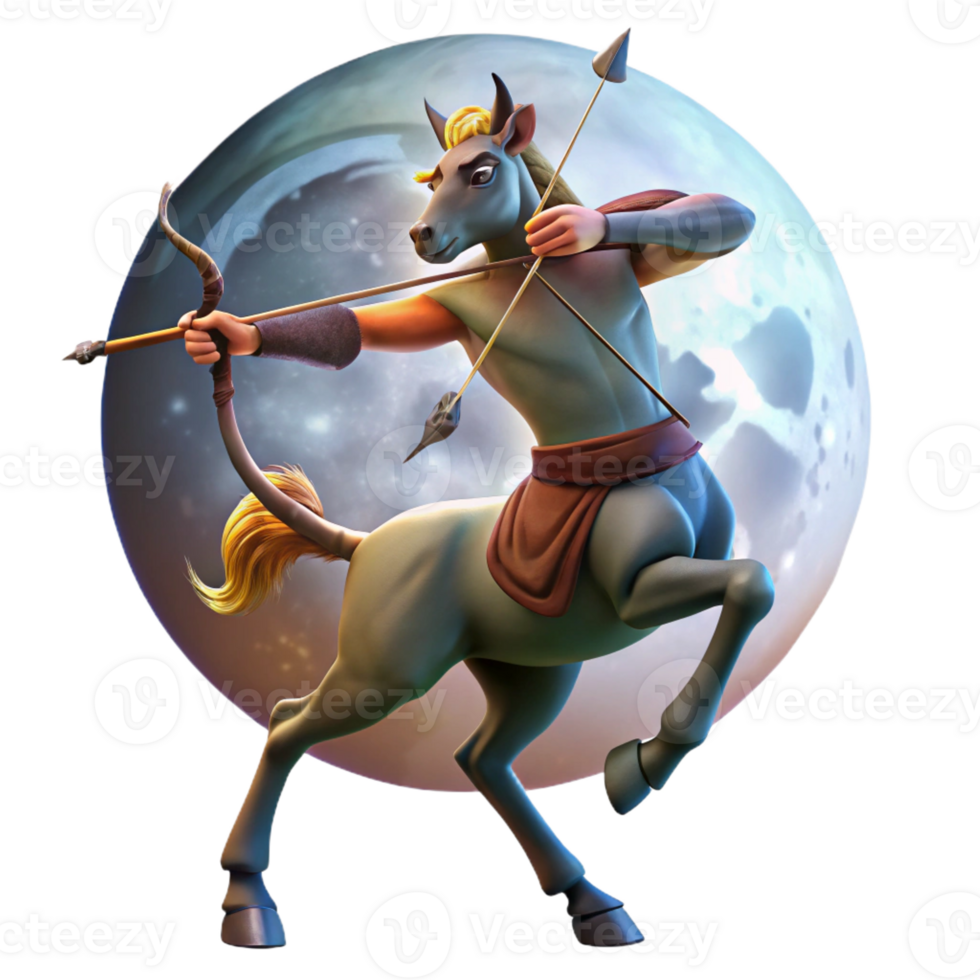 beautiful classic A fierce centaur with a bow and arrow drawn, preparing to fire, illuminated by the light of a full moon. Mythological creature, realistic depiction detailed png