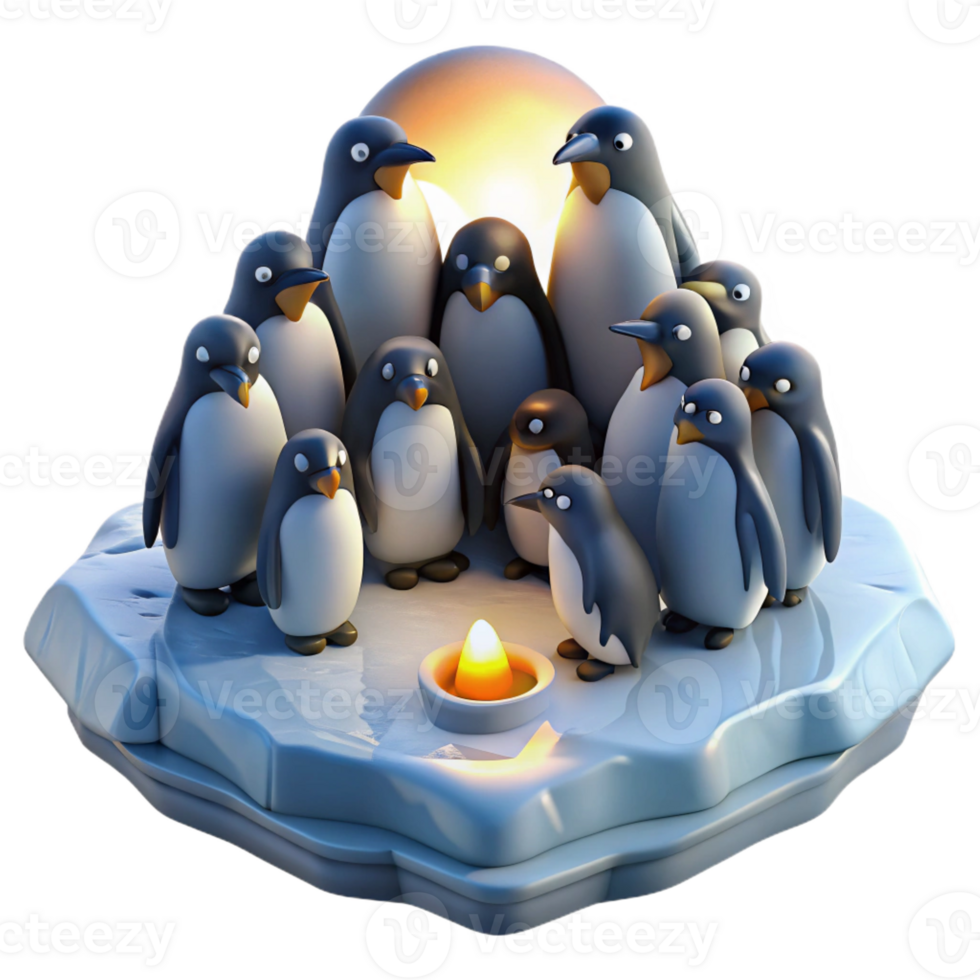 magnificent traditional A colony of penguins huddled together on a icy shore, illuminated by the soft light of the Antarctic sun, in a stark, photorealistic style 4K png