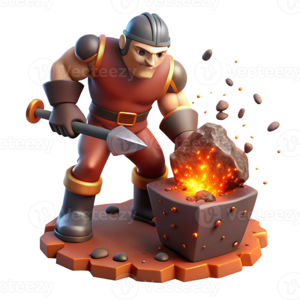 extraordinary abstract A powerful cyclops forging a weapon in a fiery volcano, sparks flying, in a dynamic, heroic style 4K png