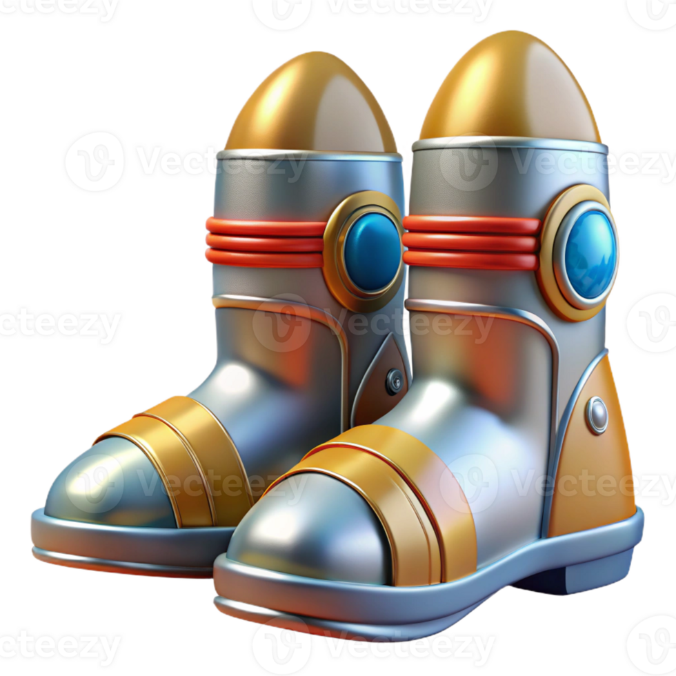 extraordinary creative Retro-futuristic rocket boots with chrome accents professional png