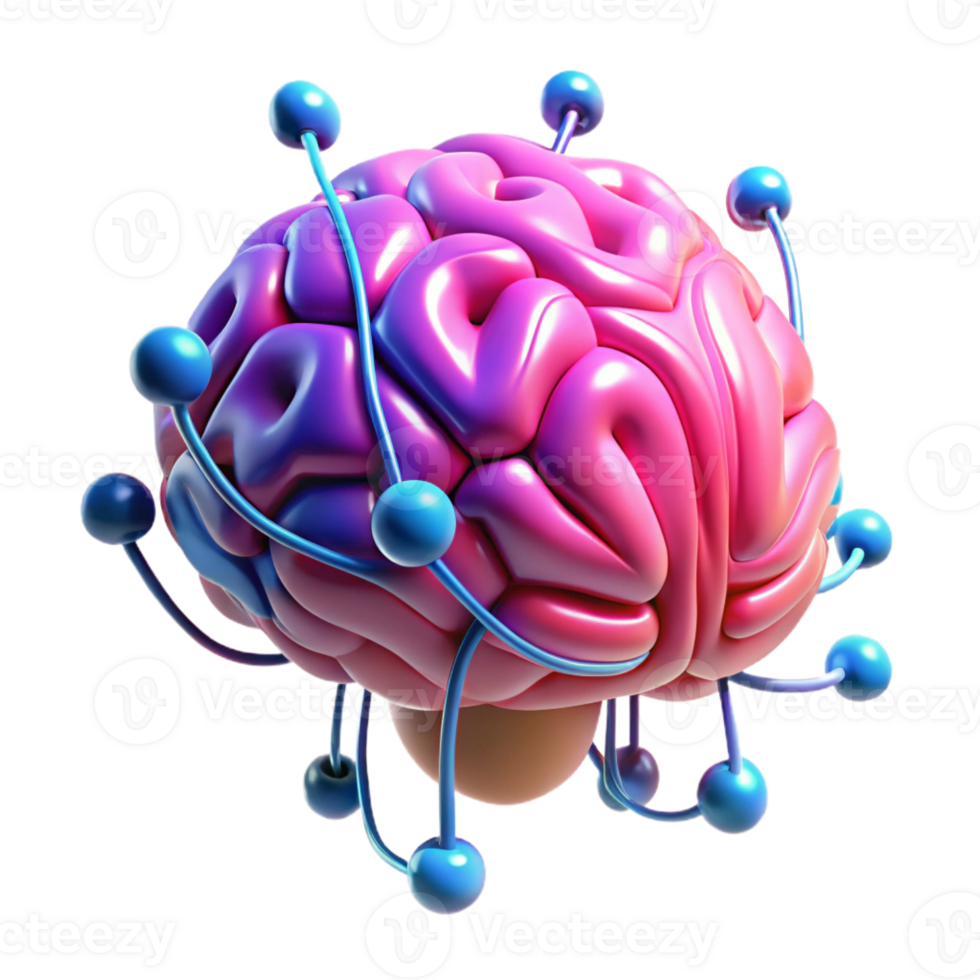 extraordinary vintage A human brain connected to a network of wires and circuits, neon pink and blue lighting, cyberpunk style premium png