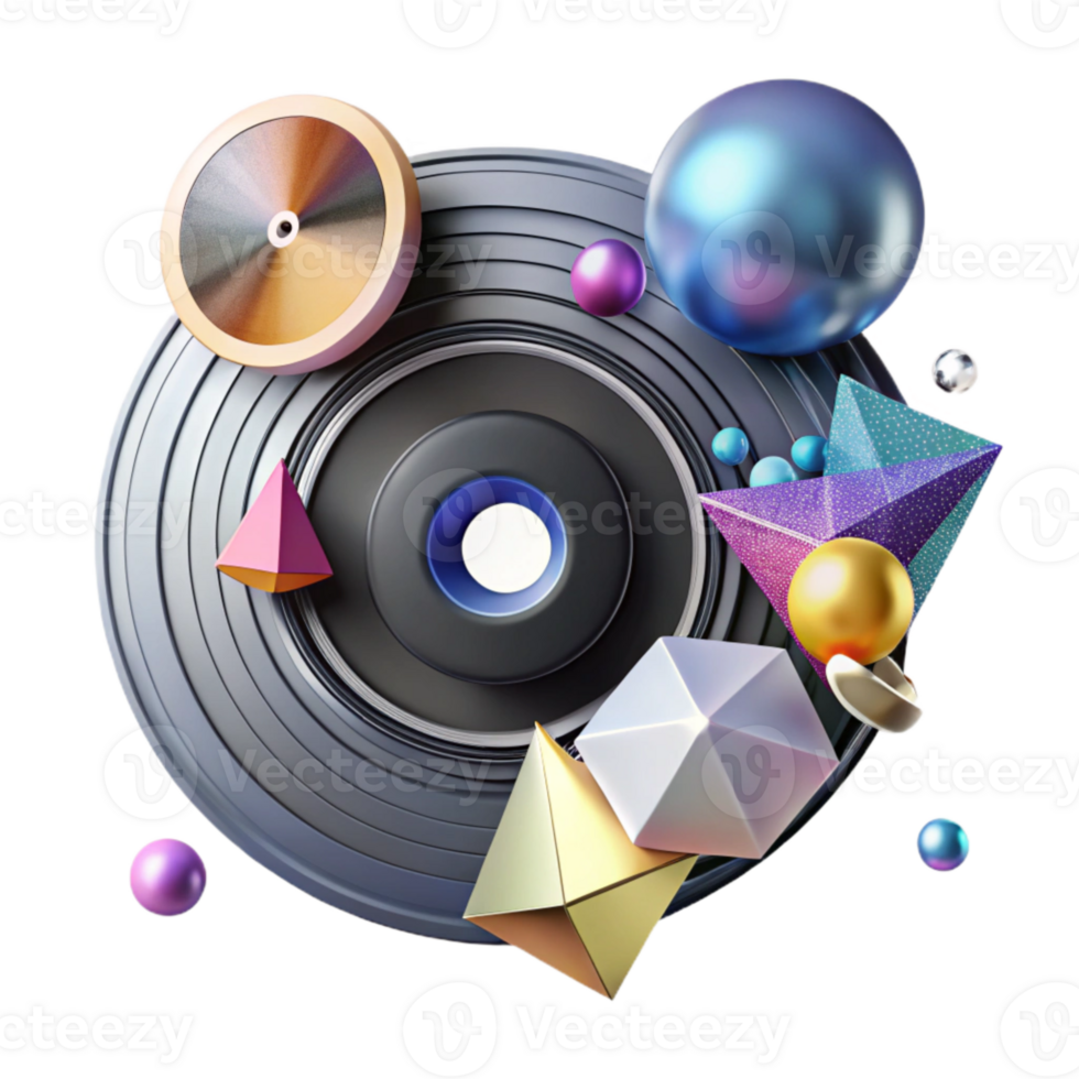 magnificent rustic Geometric Music Design with Vinyl Record Isolated detailed png