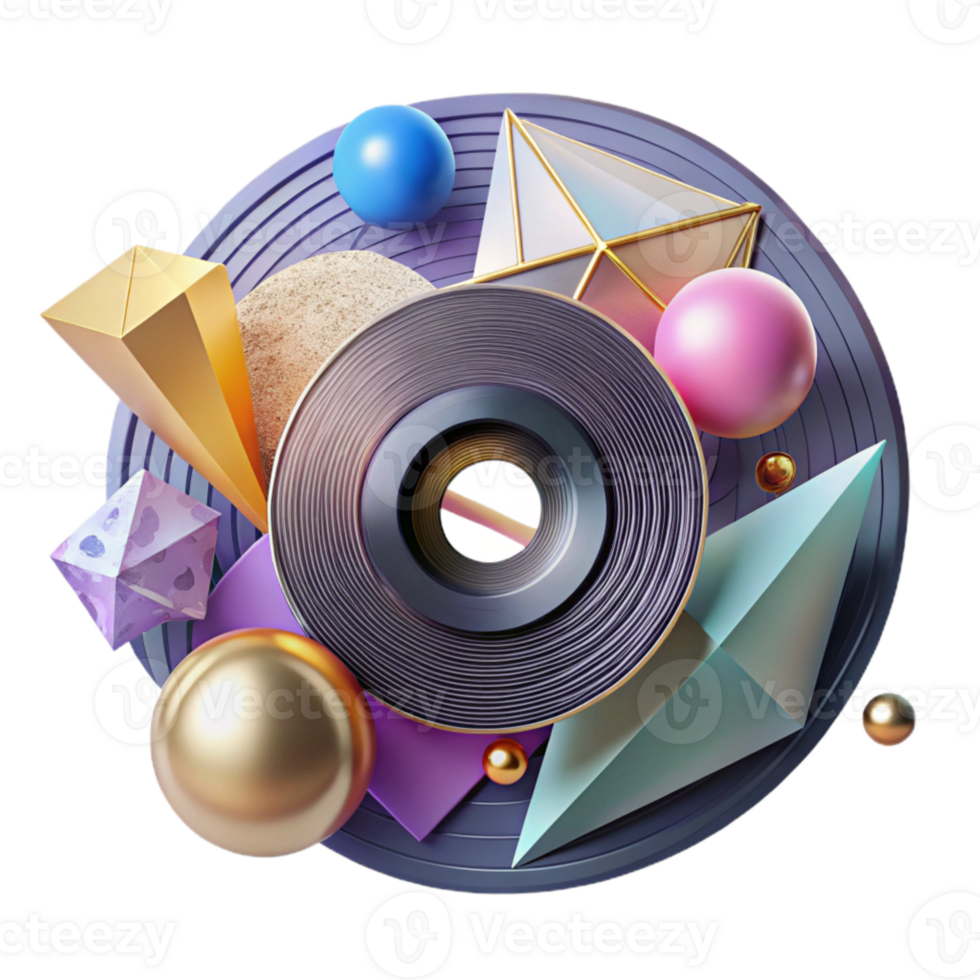 magnificent rustic Geometric Music Design with Vinyl Record Isolated high resolution png