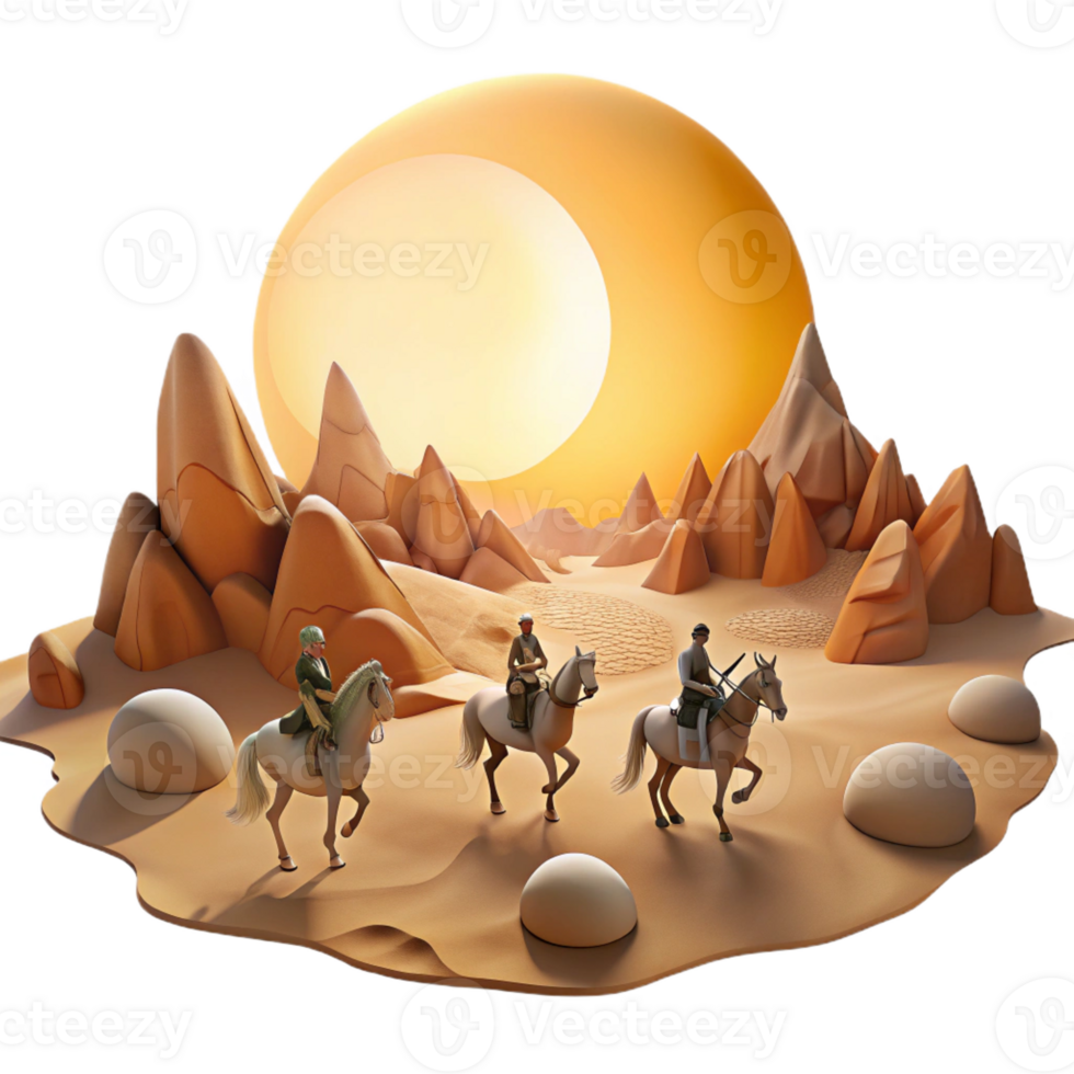 dramatic creative A group of nomadic centaurs traversing a vast desert landscape, under a scorching sun. Western style 4K png