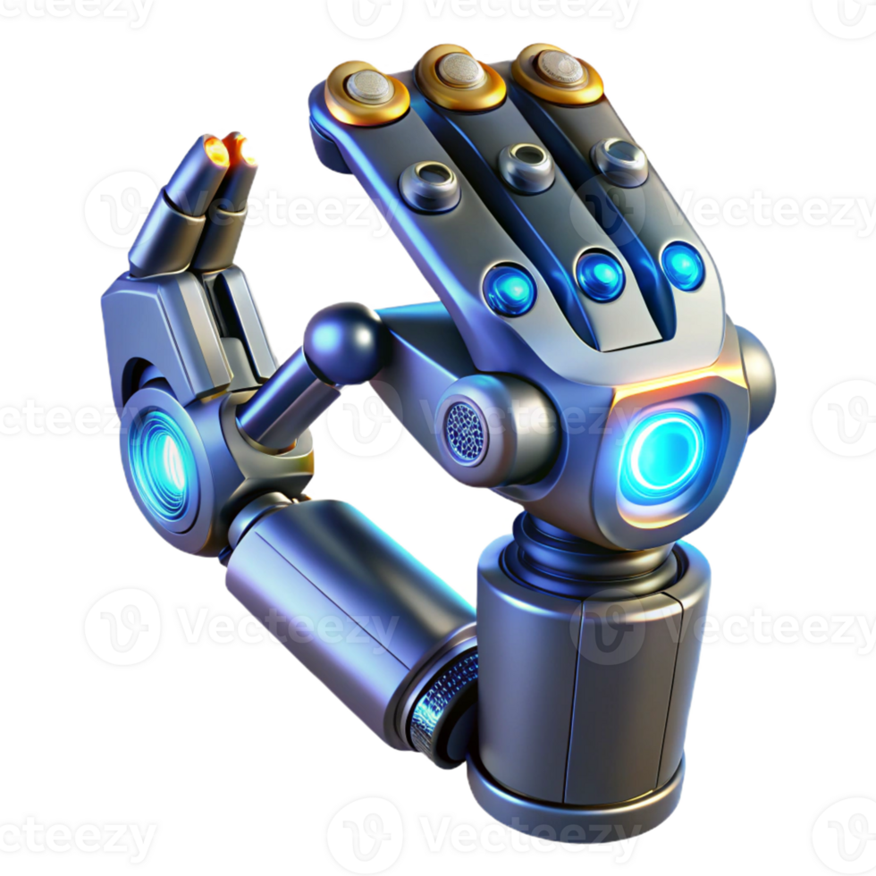 stunning classic Cyberpunk robotic arm with glowing circuitry exclusive png