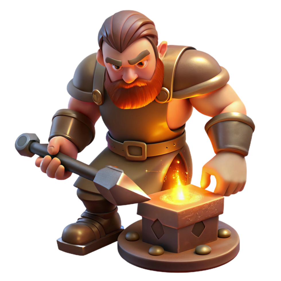 impressive modern A powerful cyclops, forging a mighty hammer, lit by the glow of the forge, in a fantasy art style original png