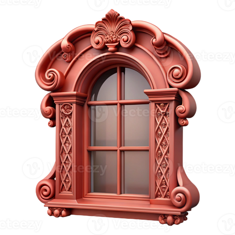 vibrant traditional Victorian window frame, intricate carvings, exclusive png