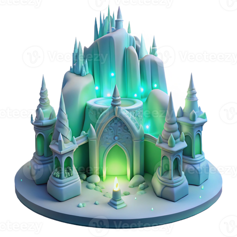 extraordinary classic Ice palace with intricate carvings, aurora borealis lighting, fantasy art style premium png