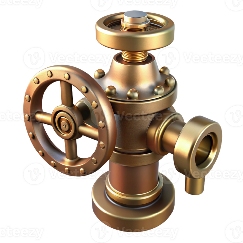 elegant modern Steampunk valve with a rotating handle and a brass body premium png