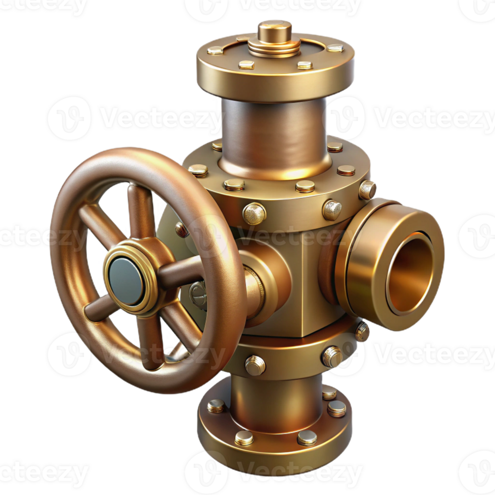 serene modern Steampunk valve with a rotating handle and a brass body detailed png