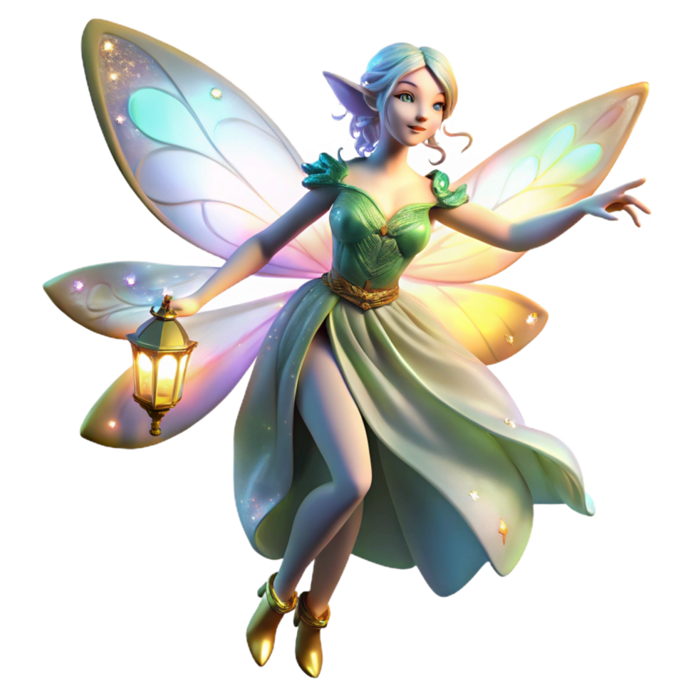 wonderful creative A graceful, ethereal fairy with iridescent wings and gossamer garments, flitting through a moonlit meadow, lit by the soft glow of fireflies. Art Nouveau style authentic png