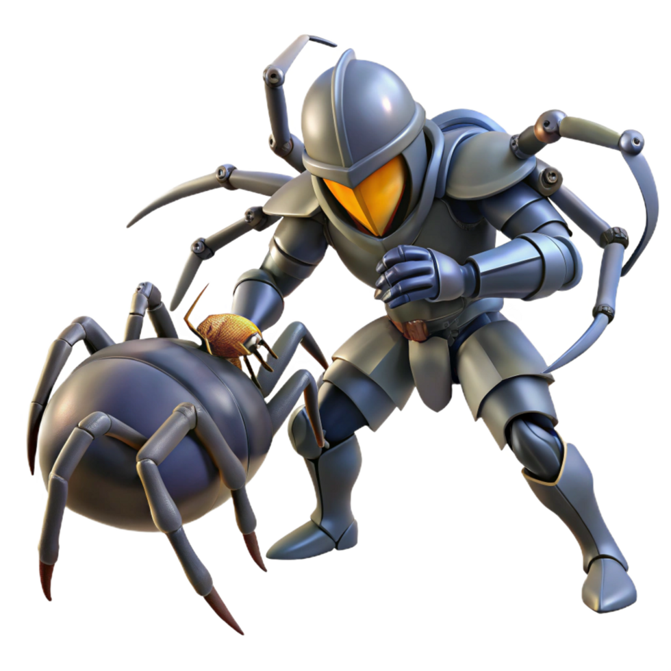 magnificent creative A brave knight in shining armor battling a monstrous spider, dramatic lighting, heroic fantasy style high resolution png