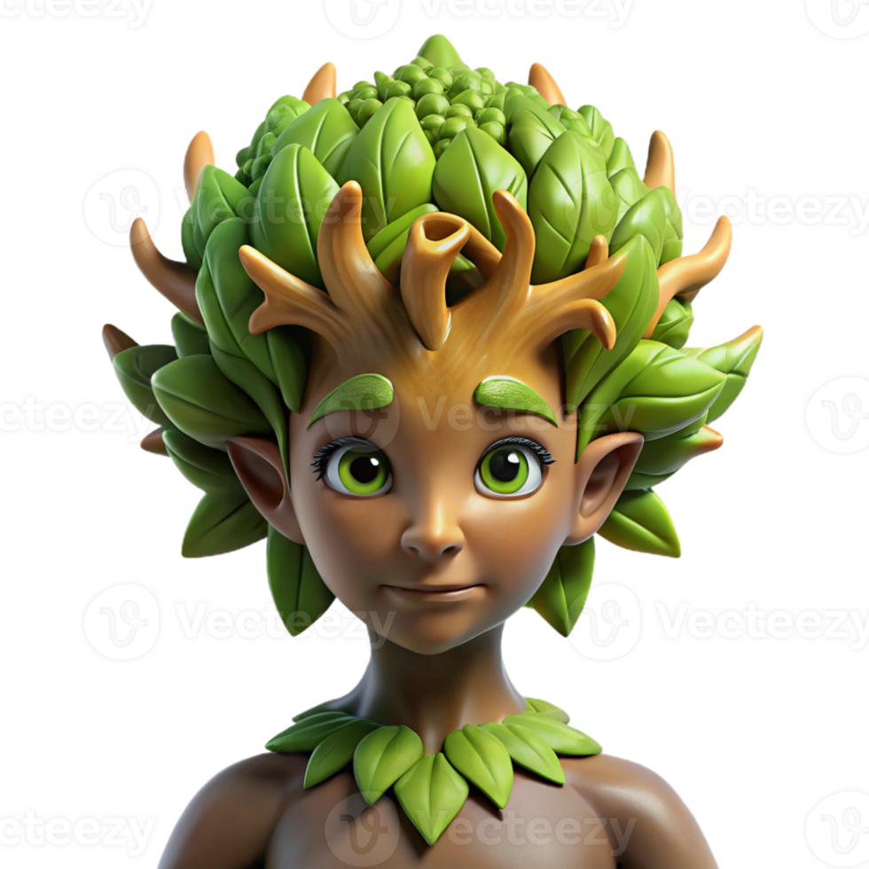 extraordinary abstract A beautiful dryad with skin made of bark and hair of leaves, emerging from a giant oak tree, illuminated by dappled sunlight. Nature-inspired, realistic rendering premium png