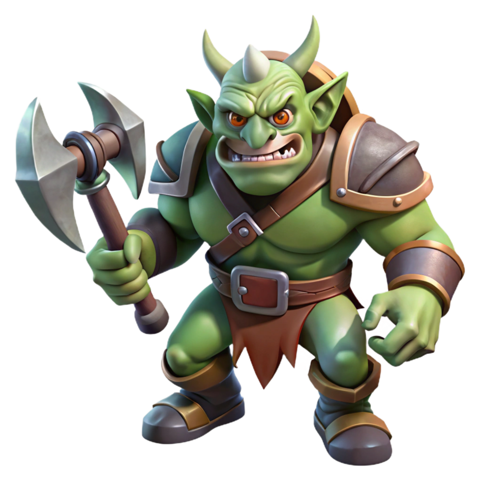 wonderful abstract A fearsome orc warrior wielding a massive axe, charging into battle, under a blood-red sky. Dark fantasy style high quality png