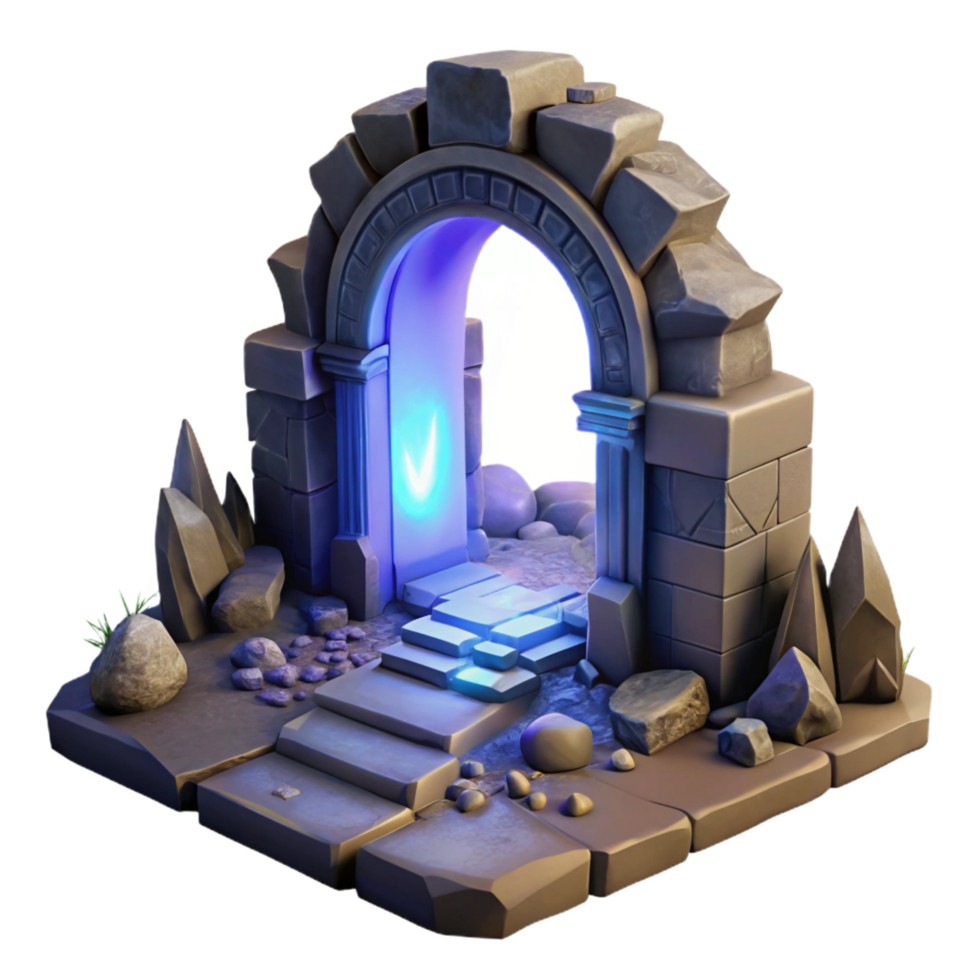 dramatic artistic A hidden portal shimmering with otherworldly light, surrounded by ancient ruins, mysterious lighting, surreal style genuine png