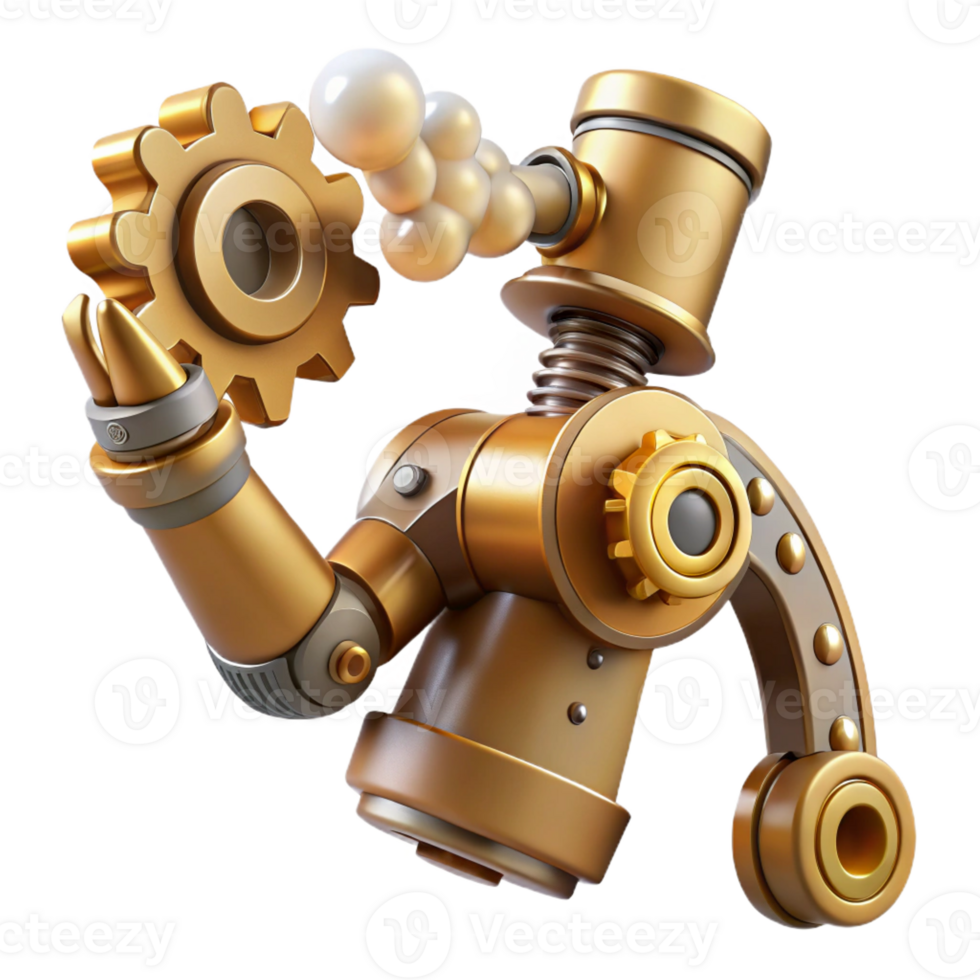 stunning rustic Steampunk robotic arm with exposed gears and steam vents genuine png