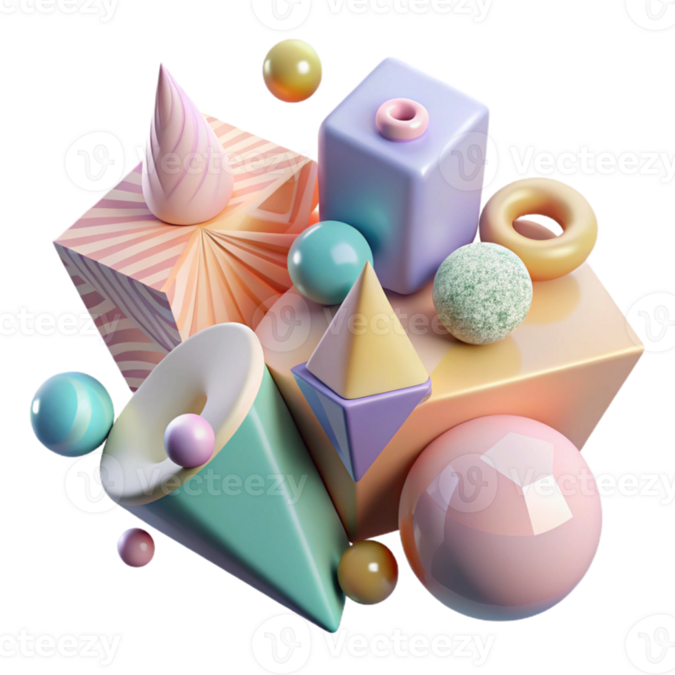 beautiful contemporary Geometric Shapes in Pastel Colors Isolated for Kids Projects detailed png