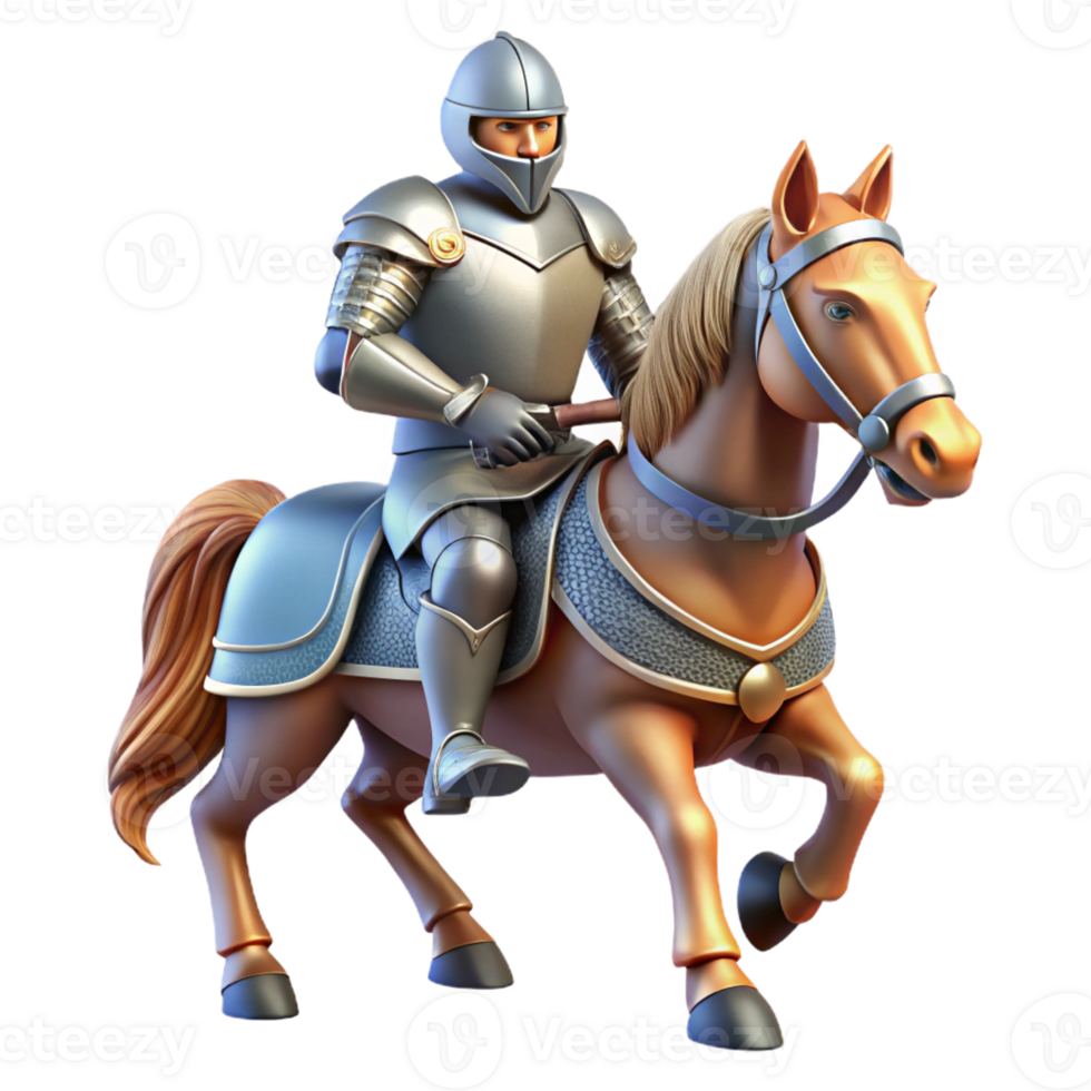 magnificent modern A lone knight in shining armor, riding a valiant steed, through a misty forest, lit by shafts of sunlight. Pre-Raphaelite style genuine png