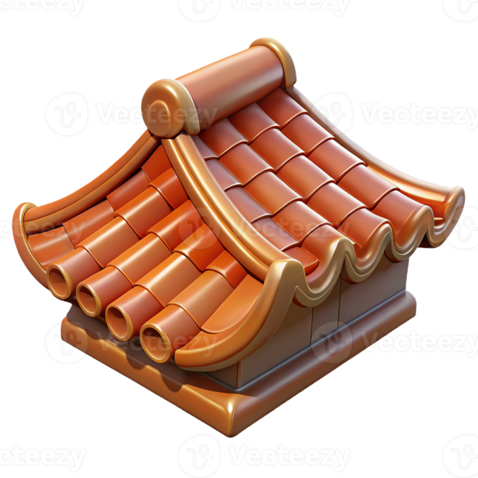 vibrant vintage Traditional Chinese roof tile, glazed ceramic, detailed png