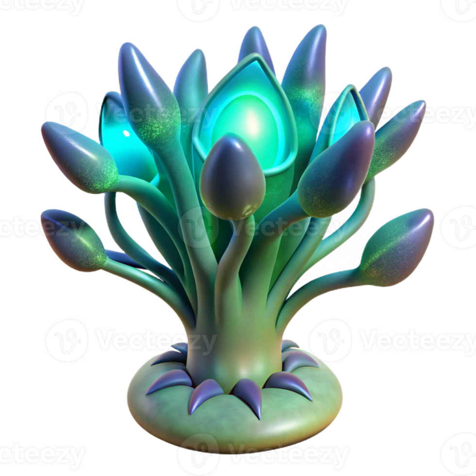 elegant traditional Alien plant, bioluminescent, strange shape authentic png