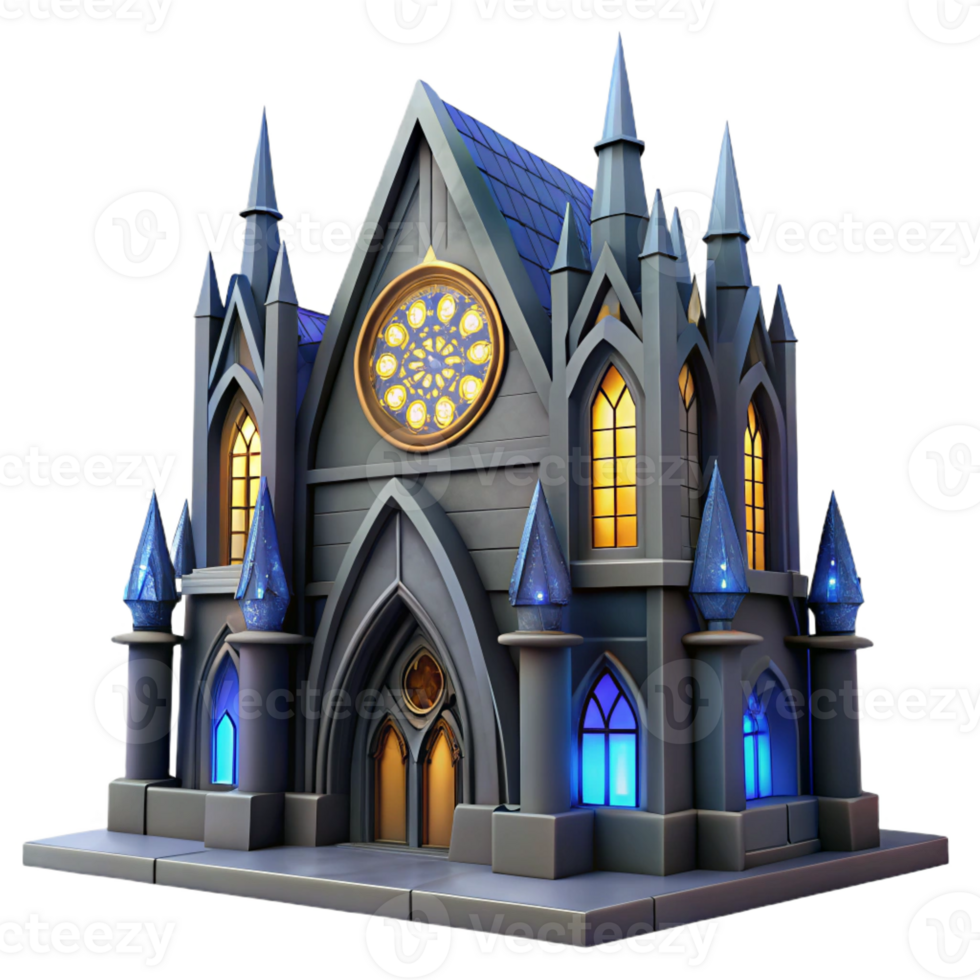 magnificent abstract Gothic cathedral made of obsidian, stained glass windows with nebulae, moonlight, ethereal style premium png