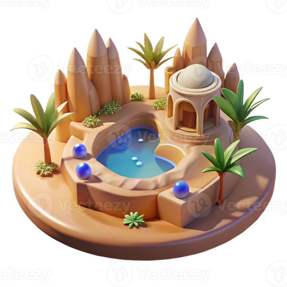 wonderful abstract Desert oasis with a hidden subterranean city, midday sun, otherworldly style exclusive png