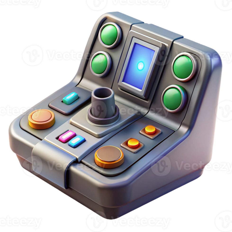 dramatic rustic Spaceship control panel with illuminated buttons and levers high quality png
