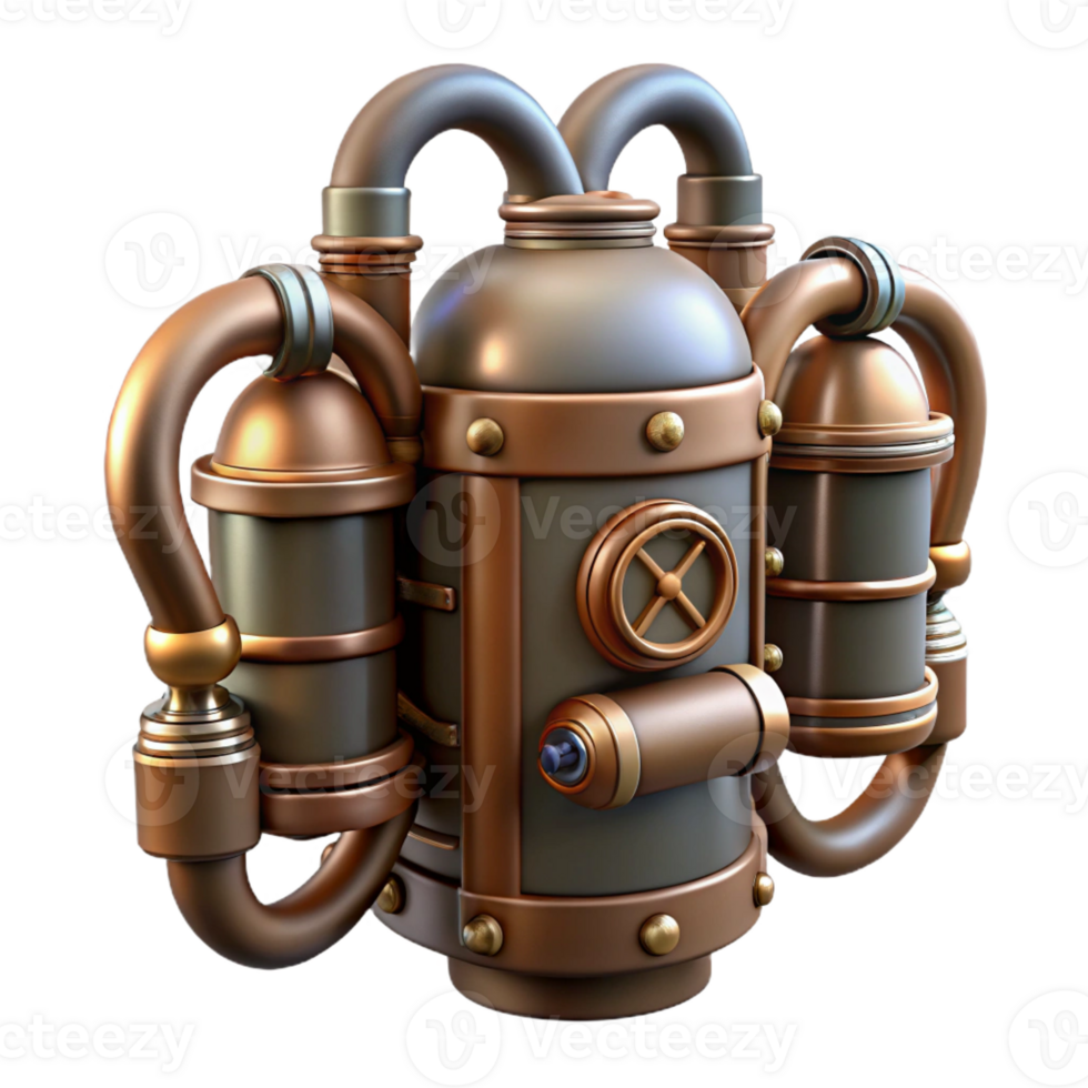 magnificent artistic Steampunk jetpack with copper pipes and steam vents authentic png