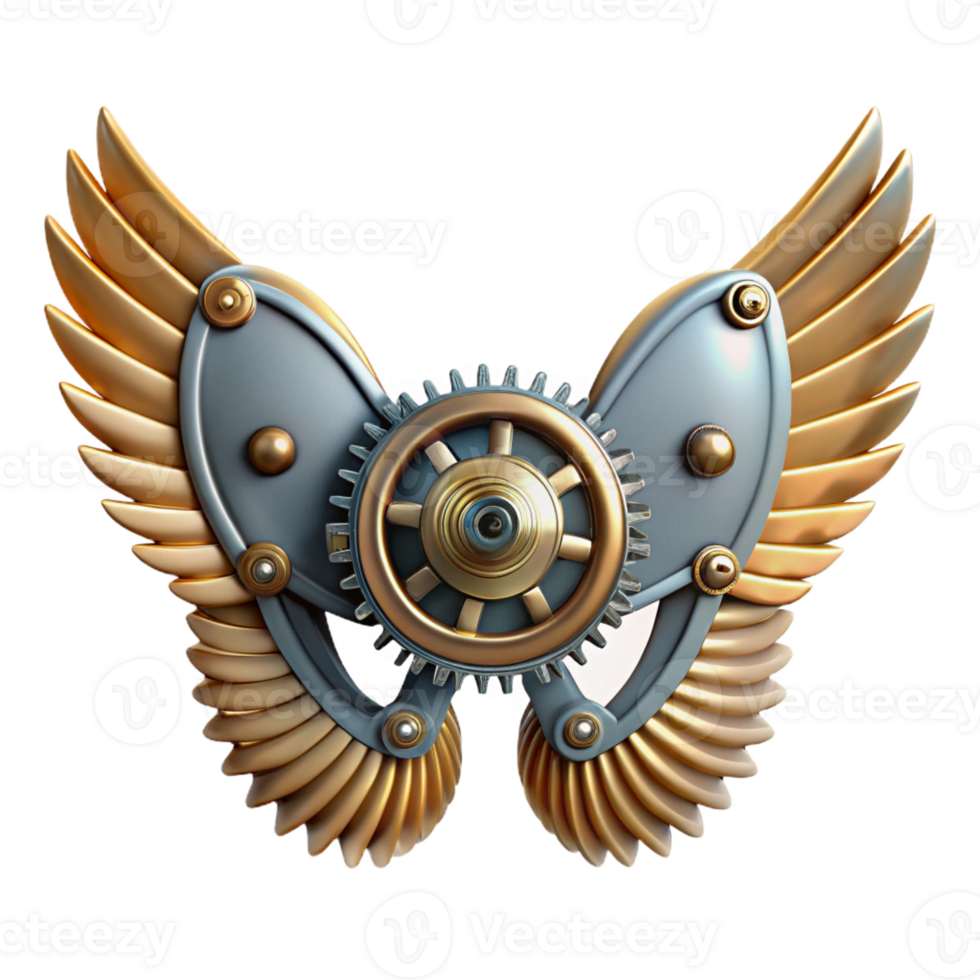 stunning rustic Steampunk wings made of gears and metal framework high quality png