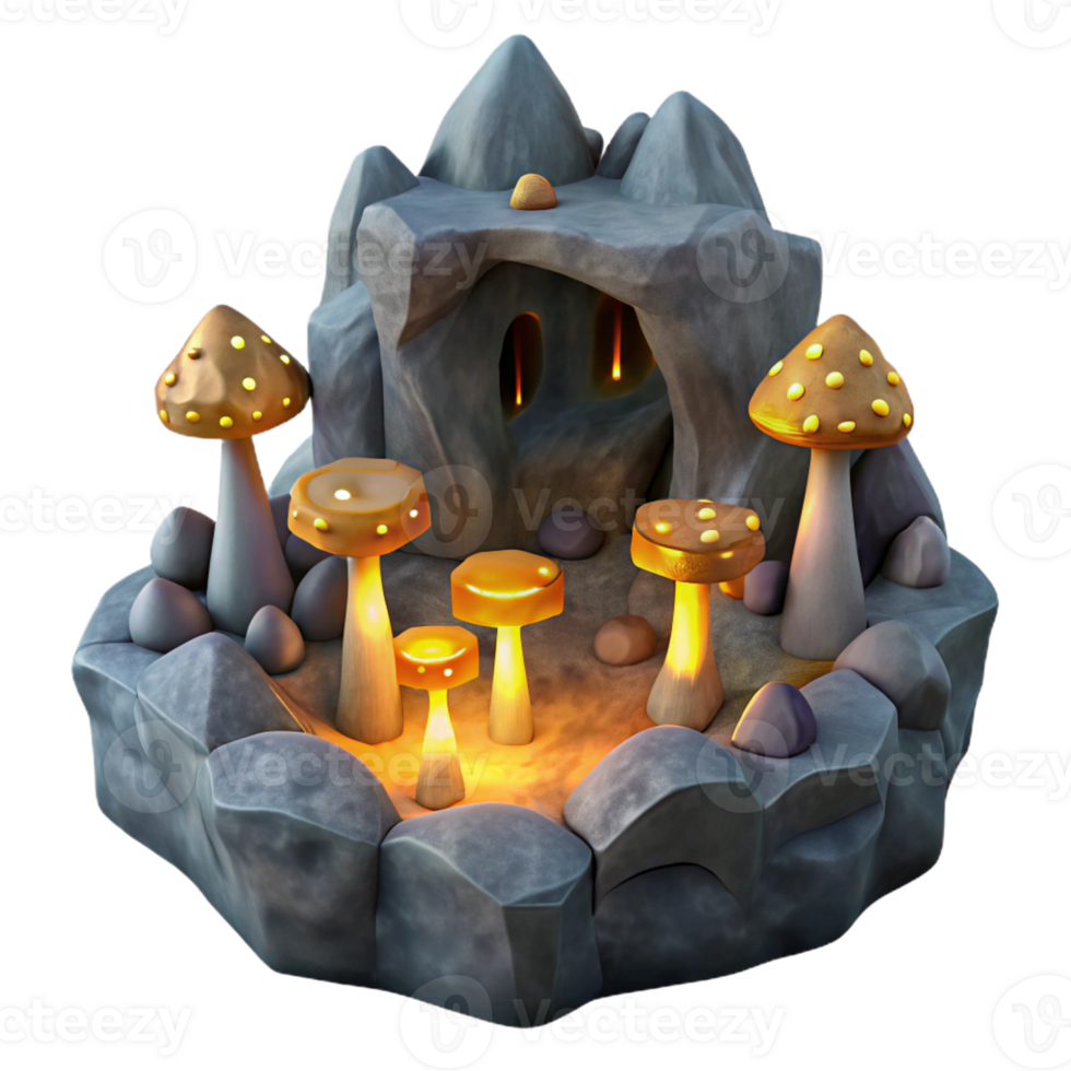 impressive contemporary Underground city carved into rock, glowing fungal lights, subterranean style professional png
