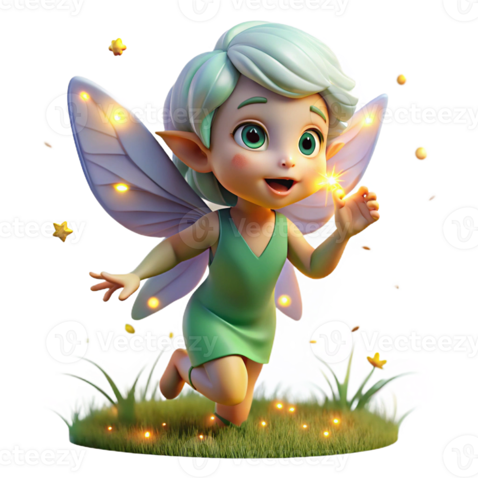 vibrant artistic A playful pixie with iridescent wings and shimmering hair, dances among glowing fireflies in a moonlit meadow. Soft, magical lighting. Dreamlike art style high resolution png