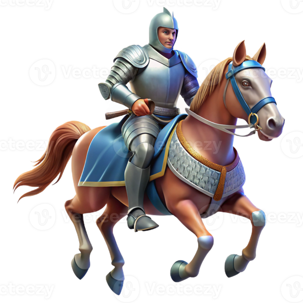 dramatic traditional A lone knight in shining armor, riding a valiant steed, through a misty forest, lit by shafts of sunlight. Pre-Raphaelite style exclusive png