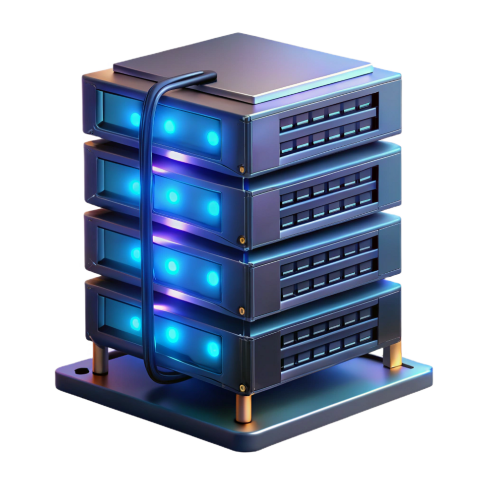 wonderful traditional A server rack with glowing LEDs and intricate cabling, dark and moody lighting, industrial style high resolution png