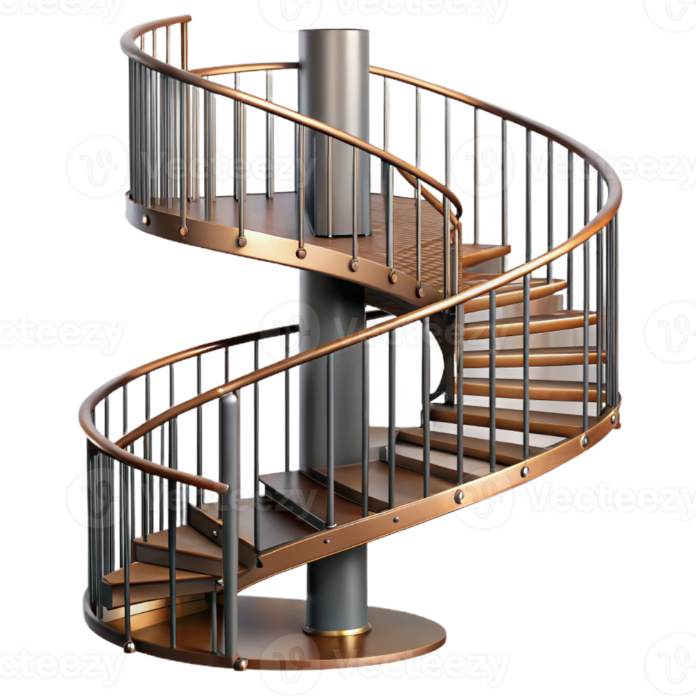 wonderful rustic Spiral staircase wrought iron railing detailed png