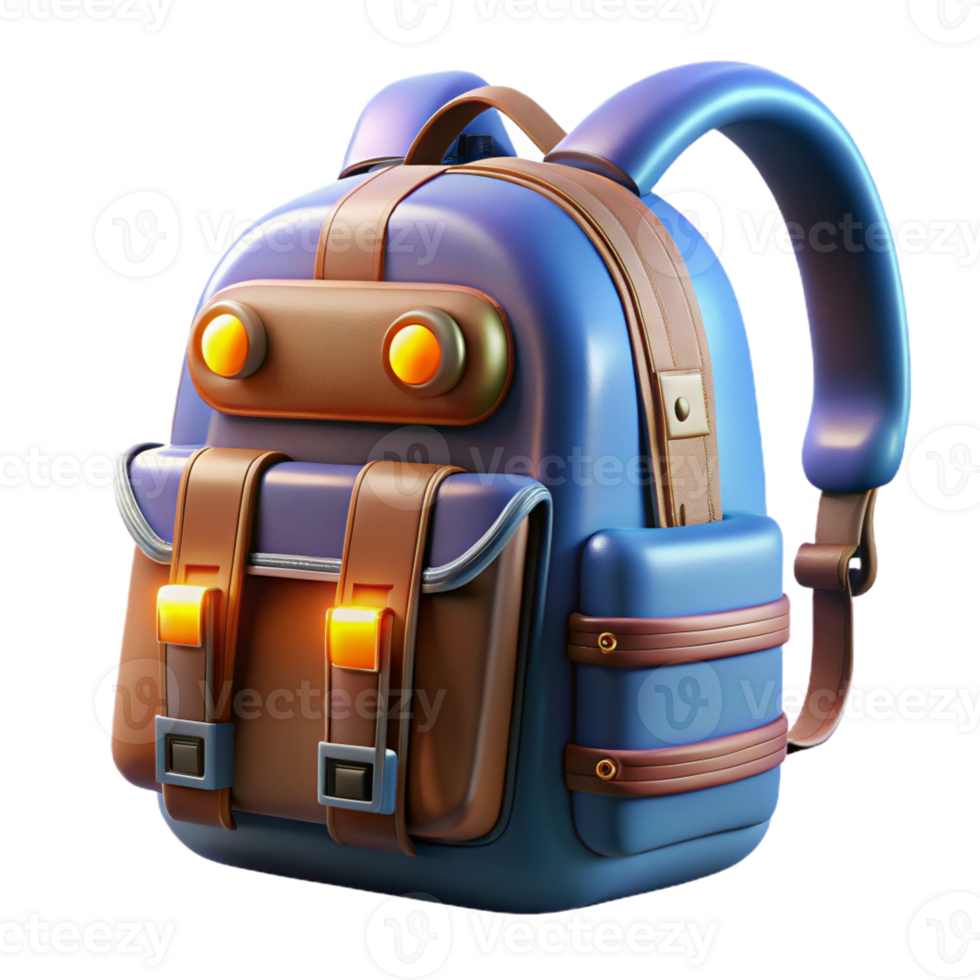 vibrant classic Sci-fi backpack, glowing lights, intricate compartments 4K png