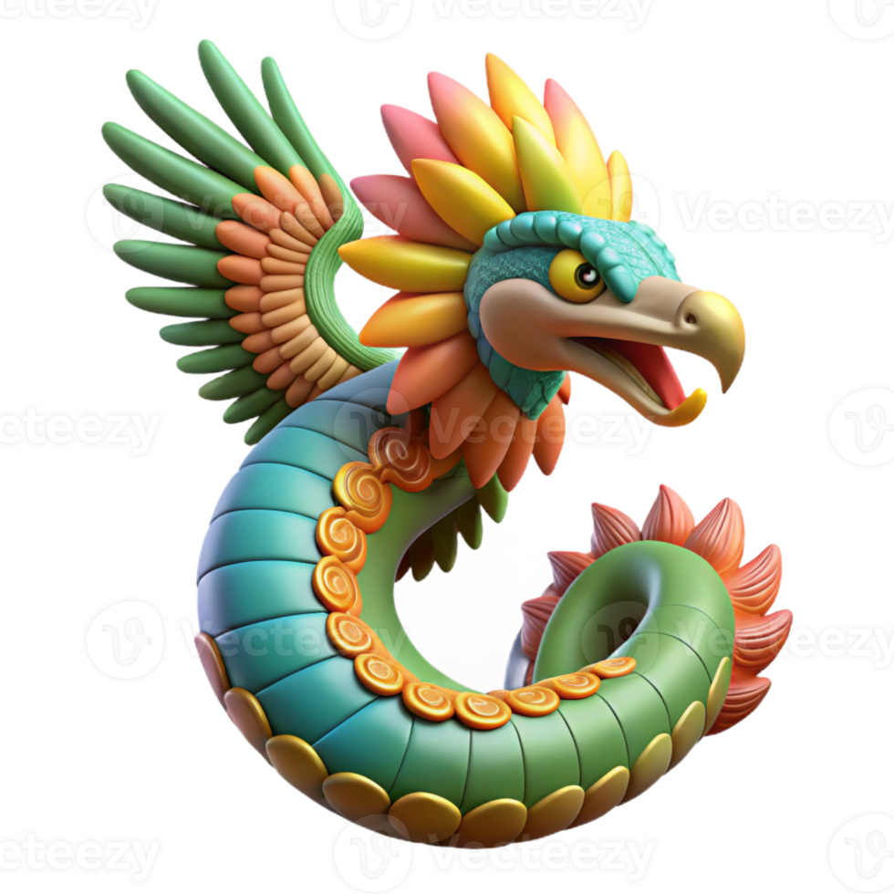 vibrant creative Quetzalcoatl, feathered serpent, colorful and powerful, genuine png
